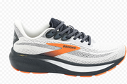 Brooks Ghost Premium Running Shoes for Men – Lightweight Cushioned Sports Sneakers | White/Orange