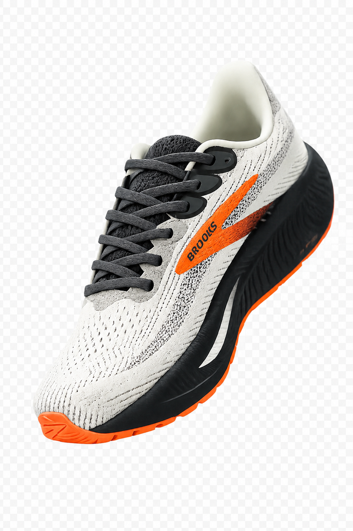 Brooks Ghost Premium Running Shoes for Men – Lightweight Cushioned Sports Sneakers | White/Orange