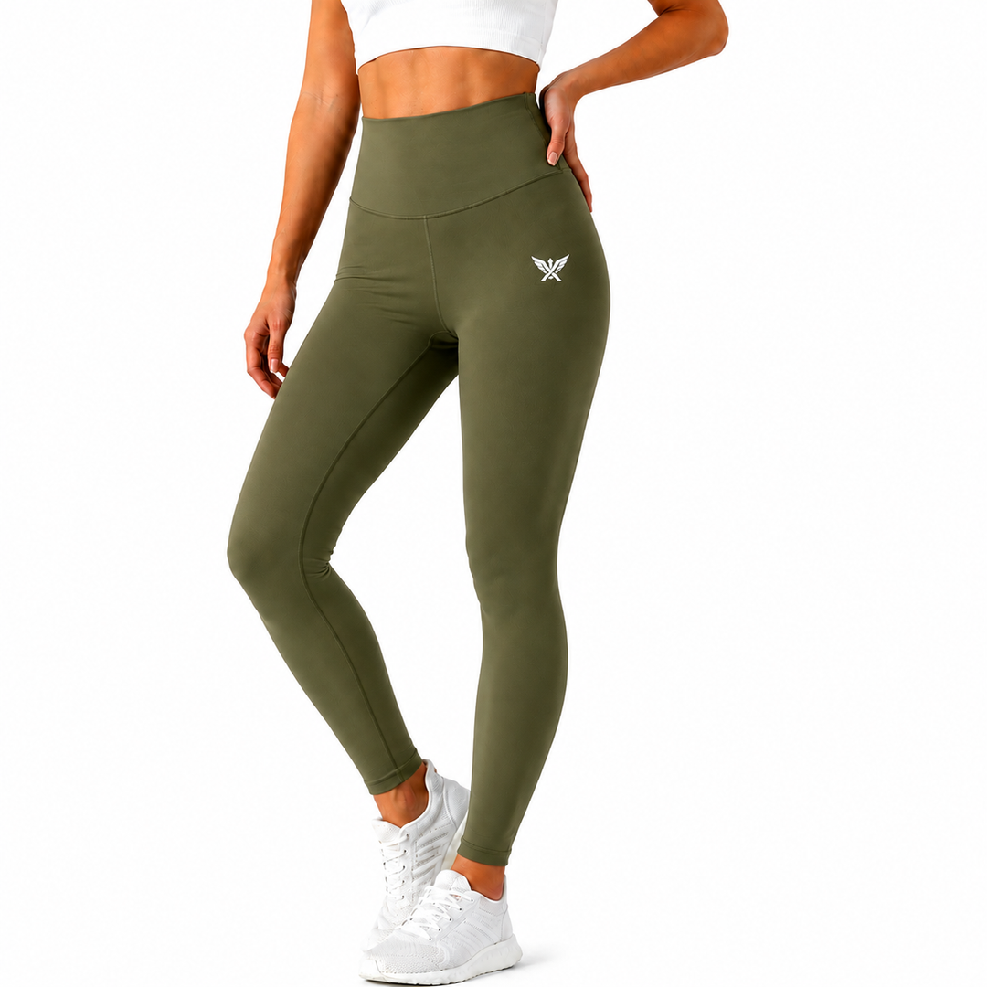 Athletic Olive Green High-Waist Leggings For Women