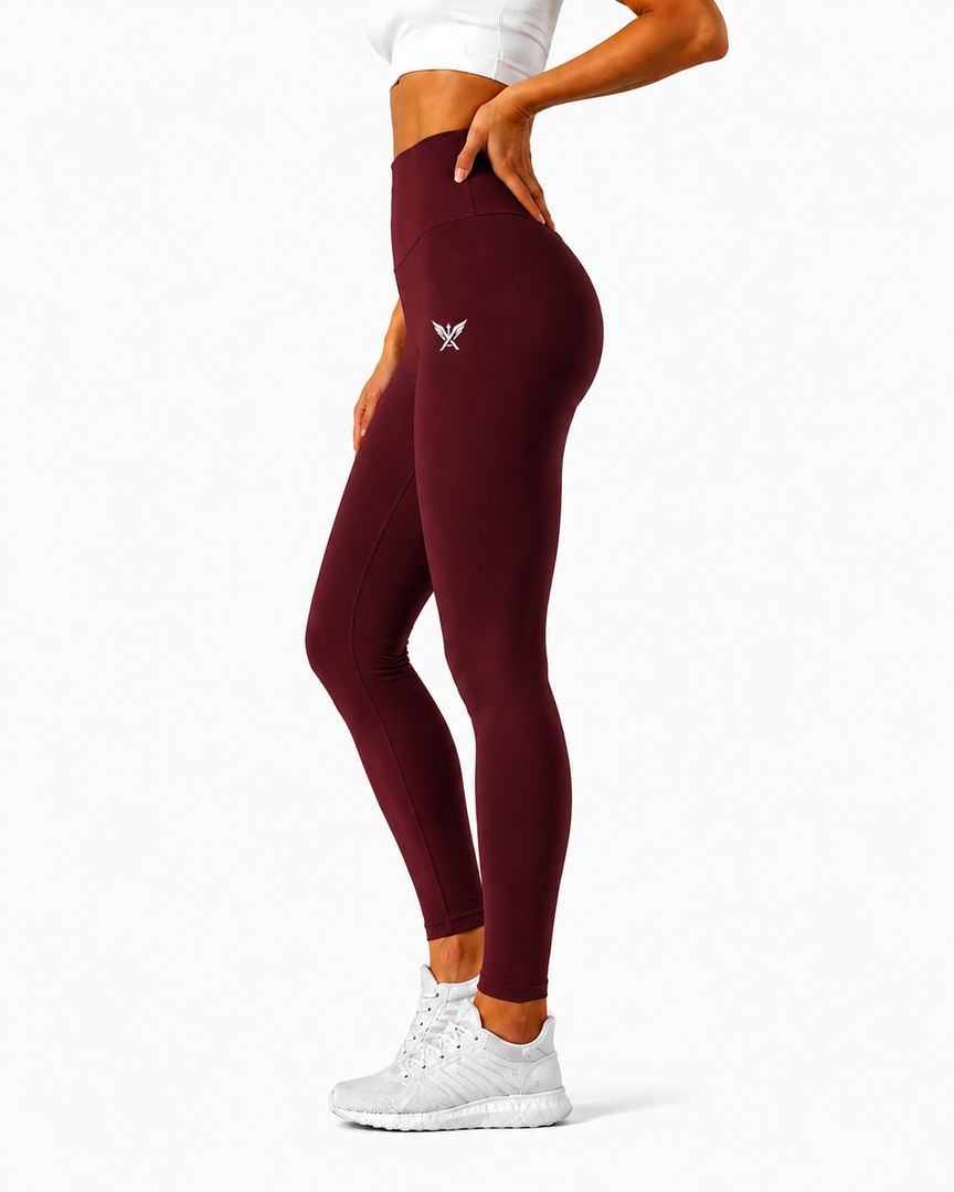 Athletic Maroon High-Waist Leggings For Women