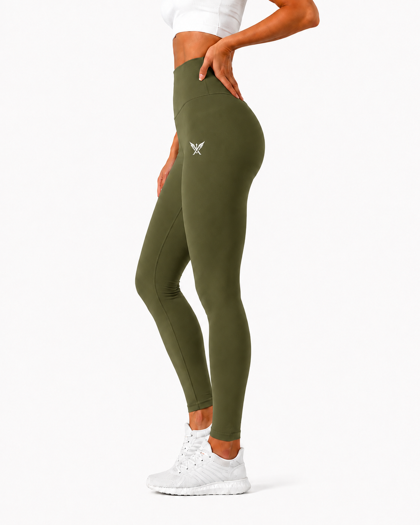 Athletic Olive Green High-Waist Leggings For Women