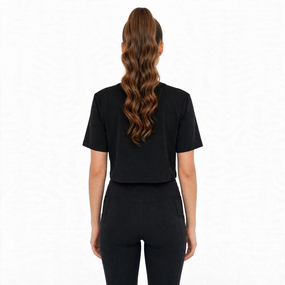 Black Loose Fit Athletic Crop Top
