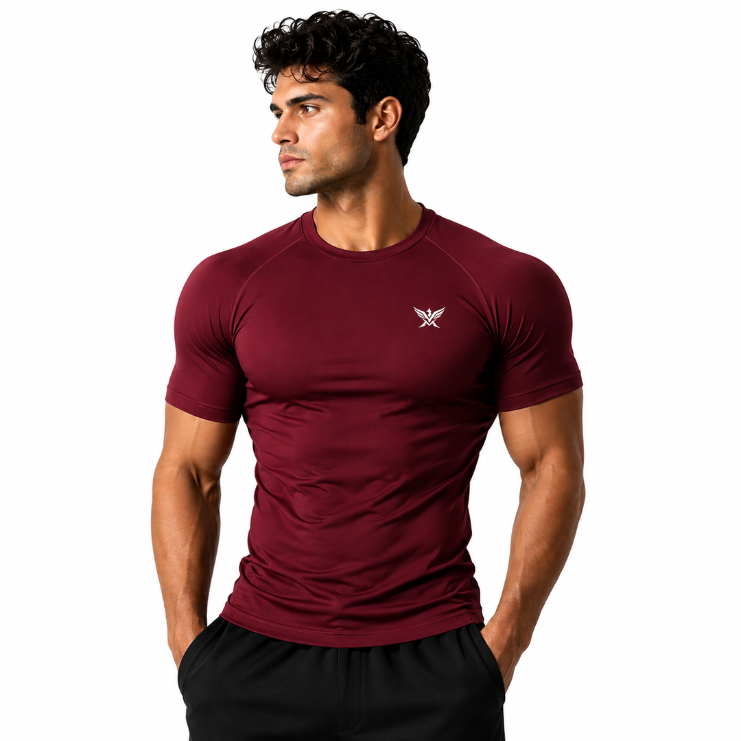 Maroon Half-Sleeve Compression Shirt