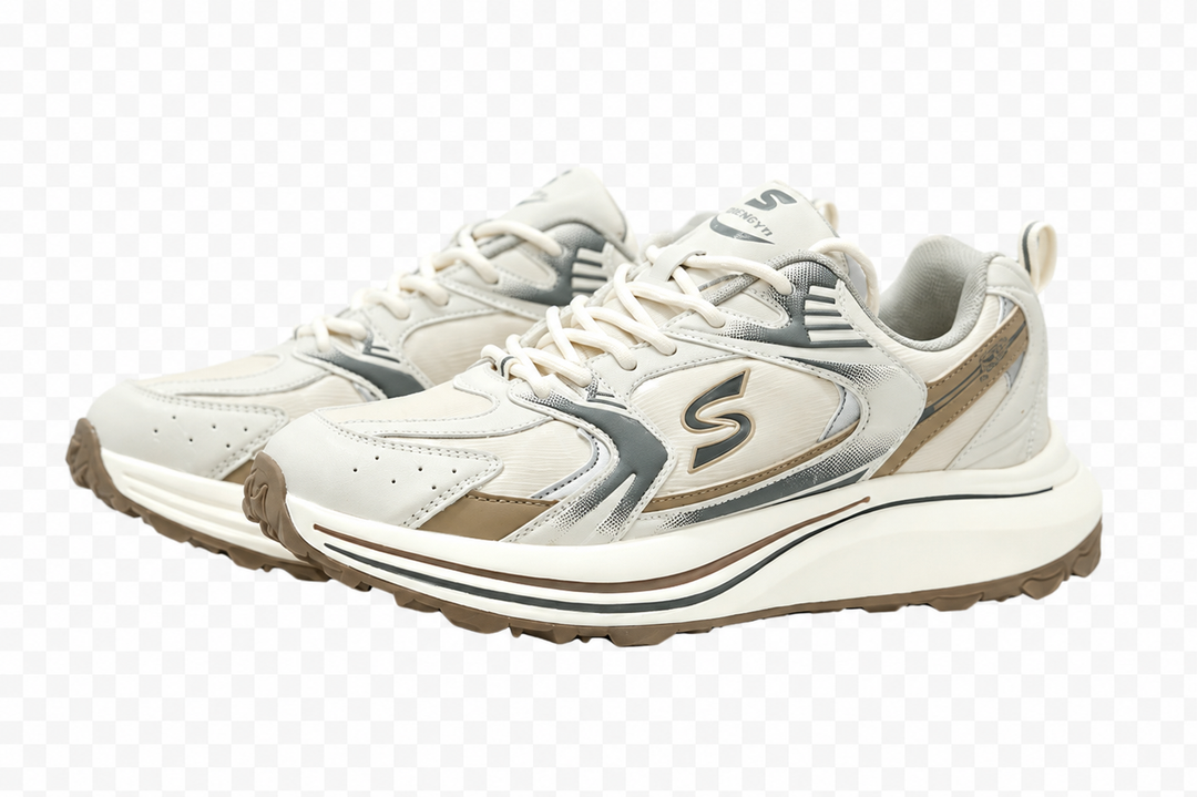 Skechers Retro Running Sneakers | Vintage-Inspired Trainers with Layered Midsole in Beige, White & Brown