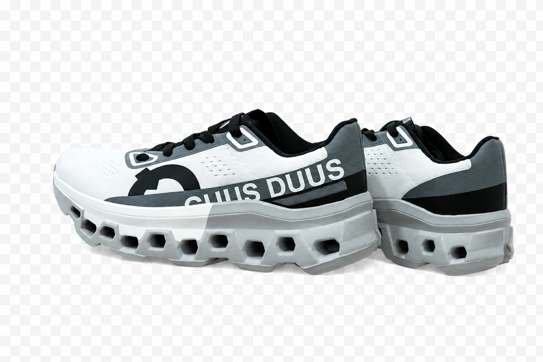 DUUS HexaRun Performance Sneakers | Geometric Cutout Sole Trainers in White, Grey & Black