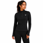 Load image into Gallery viewer, Women's Geometric-Patterned Quarter-Zip Top in Black