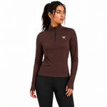 Load image into Gallery viewer, Women's Geometric-Patterned Quarter-Zip Top in Brown