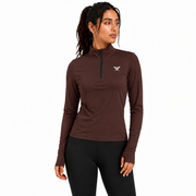 Women's Geometric-Patterned Quarter-Zip Top in Brown