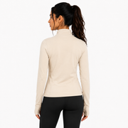 Women's Geometric-Patterned Quarter-Zip Top in Beige