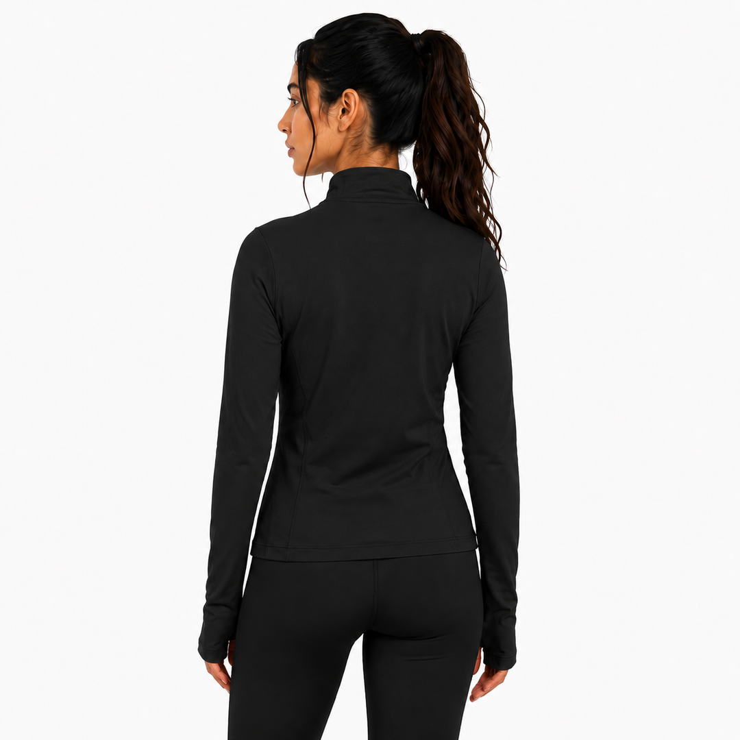 Women's Geometric-Patterned Quarter-Zip Top in Black
