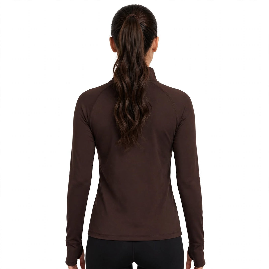 Women's Geometric-Patterned Quarter-Zip Top in Brown