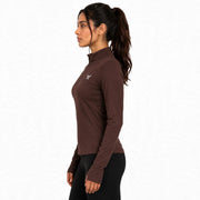 Women's Geometric-Patterned Quarter-Zip Top in Brown