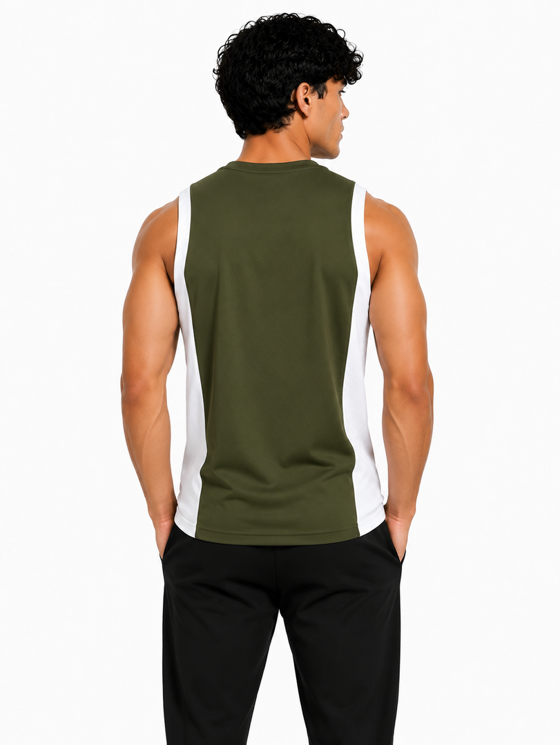 Men's Tank Top Olive Green & White