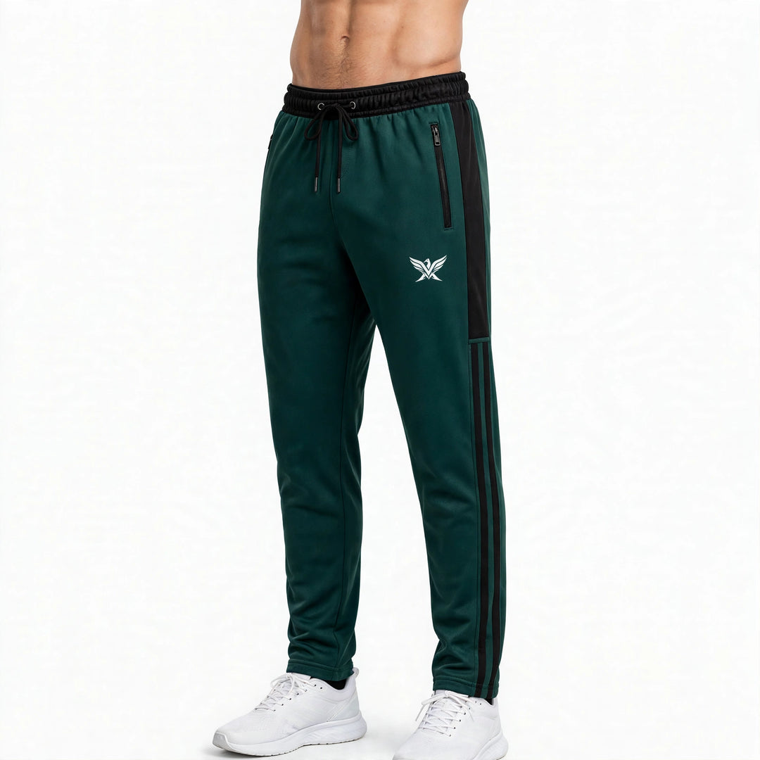 Men's Athletic Track Pants in Petrol Green and Black