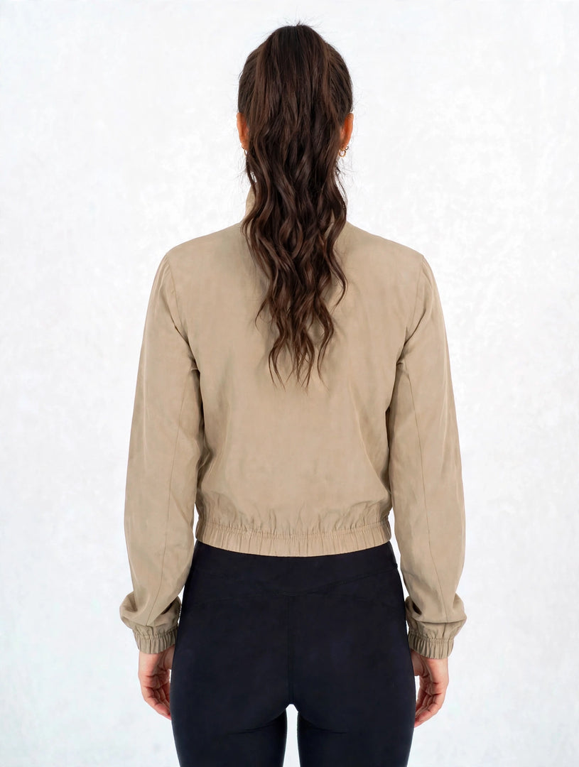 Micro Cropped Zipper in Beige